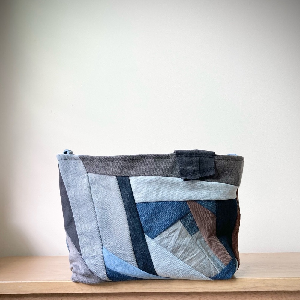 joodito origami japanese boro dumpling shoulder bag patchwork denim jean hobo - Picture 4 of 12